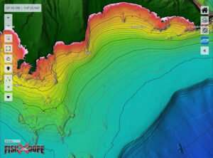 Fishdope high definition bathymetry fishing map of Pyramid Cove, San Clemente Island