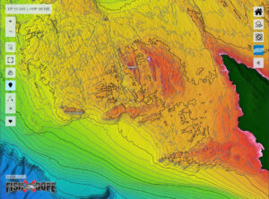 Fishdope high definition bathymetry fishing map of boiler rocks at San Nicolas Island