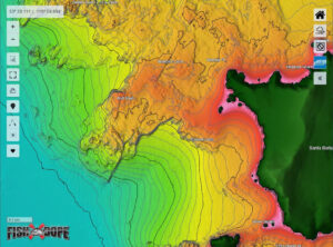 Fishdope high definition bathymetry fishing map of Webster Point, Santa Barbara Island